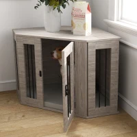 PawHut Dog Crate Furniture with Cushion, 41 Inch Corner Design Dog Crate End Table for Medium Dogs, Grey(m-9)