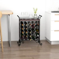 HOMCOM 25 Bottle Horizontal Free Standing Wine Rack Stand Wood and Metal - Black(m-2)