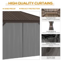 Outsunny 10' x 12' Hardtop Gazebo with Curtains and Netting, Permanent Pavilion Metal Single Roof Gazebo Canopy with Aluminum Frame and Hooks, for Garden, Patio, Backyard, Gray(m-4)