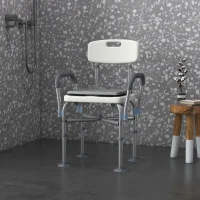 HOMCOM Shower Chair with Back and Arms, Bathroom Shower Stool with Removable Padded Cushion and Suction Cup Feet, Bath Chair for Elderly, Senior, Tool-Free Assembly, 396lbs(m-8)