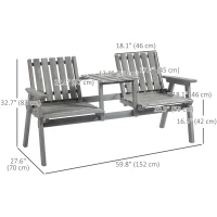 Outsunny 2-Seater Outdoor Bench with Middle Table, Wooden Garden Bench with Parasol Hole, Patio Loveseat for Yard, Porch, Grey(m-3)