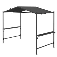 Outsunny 9' x 5' BBQ Grill Gazebo Tent, Garden Grill Canopy Outdoor Grill Shelter w/ Steel Frame and Serving Shelves, Dark Grey(m-2)
