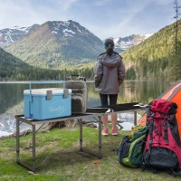 Outsunny Aluminum Camping Table with Adjustable Legs, 8' Folding Picnic Table for Travel, BBQ, Beach or Hiking, Black & White(m-2)