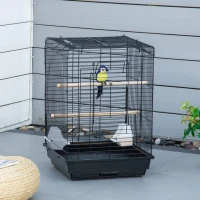 PawHut 23" Bird Cage Flight Parrot House Cockatiels Playpen with Open Play Top and Feeding Bowl Perch Pet Furniture Black(m-8)