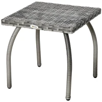 Outsunny Outdoor PE Wicker Side Table, Small Square Rattan End Table, All-Weather Material Coffee Table for Garden, Balcony, Backyard, Grey(m-11)