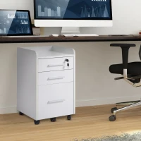 HOMCOM 3 Drawer File Cabinet with Lock and Edged Top, Lockable Filing Cabinet on Wheels for Letter and A4 Size, White(m-1)