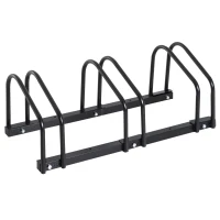 HOMCOM 3-Bike Bicycle Floor Parking Rack Cycling Storage Stand Ground Mount Garage Organizer for Indoor and Outdoor Use Black(m-11)