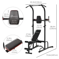 Soozier Multi-Function Training Stand Power Tower Station Gym Workout Equipment with Sit Up Bench, Pull Up Bar, Black(m-3)