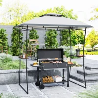 Outsunny 8' x 5' Outdoor Grill Gazebo, Double Tiered Barbecue Grill Gazebo Shelter with 2 Side Shelves and Hook, Light Grey(m-1)