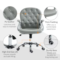 Vinsetto Button Tufted Desk Chair, Home Office Chair with Padded Armrests, Adjustable Height and Swivel Wheels, Gray(m-5)