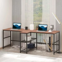 HOMCOM 83" Two Person Computer Desk with 2 Storage Shelves, Double Desk Workstation with Book Shelf,  Long Desk Table for Home Office, Dark Walnut(m-10)