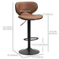 HOMCOM Vintage Set of 2 Microfiber Cloth Adjustable Bar Height Stools with Swivel Seat, Brown(m-3)