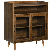 HOMCOM Kitchen Cabinet Storage Sideboard Server Console Buffet Table with Framed Glass Doors  Brown(m-11)