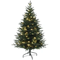 HOMCOM 5ft Prelit Artificial Christmas Tree with 542 Tips, Warm White LED Lights, Steel Base, Hinged Xmas Tree, Auto Open(m-2)