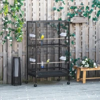 PawHut Bird Cage Conure Parrot Budgie Cage with Bird Perch & Wheels, Black(m-8)
