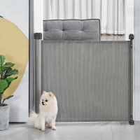 PawHut Retractable Pet Gate, Adjustable Safety Mesh Dog Gate, Extends to 55" for Narrow or Wide Doorways, Hallways, Stairs, Grey(m-2)