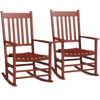 Outsunny Outdoor Rocking Chair Set of 2, Patio Rocking Chair with Smooth Curves, High Density Wooden Rockers for Lawn Garden Porch, Supports Up to 350lbs, Wine Red