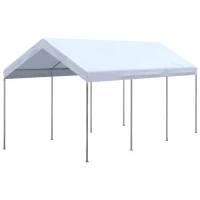 Outsunny 10' x 20' Party Tent and Carport, Height Adjustable Portable Garage, Outdoor Canopy Tent 8 Legs without Sidewalls for Car, Truck, Boat, Motorcycle, Bike, Garden Tools, White(m-11)