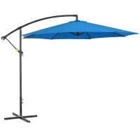 Outsunny 10ft Offset Patio Umbrella with Base, Garden Hanging Parasol with Crank, Banana Cantilever Umbrella Sun Shade, Blue(m-11)
