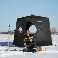 Outsunny 2 Person Insulated Ice Fishing Shelter Pop-Up Portable Ice Fishing Tent with Carry Bag and Anchors for Lowest Temps -22℉, Black(m-2)