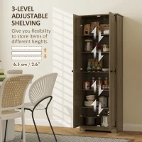 HOMCOM 67" Farmhouse Pantry Cabinet with 2 Doors, Tall Storage Cabinet with Adjustable Shelves, Distressed Grey(m-6)