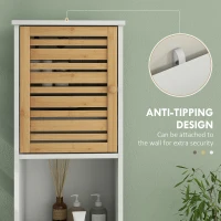 HOMCOM Tall Bathroom Cabinet with Bamboo Doors, Bathroom Storage Cabinet with Adjustable Shelves and Open Compartments, White(m-6)