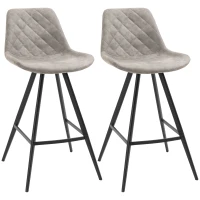 HOMCOM Bar Height Bar Stools Set of 2, Microfiber Cloth Bar Chairs with Metal Leg, Padded Seat, Kitchen Stools for Kitchen Island, Grey(m-11)