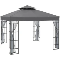 Outsunny 10'x10' Garden Gazebo Patio Canopy Portable Party Event Backyard w/ Mosquito Netting Grey(m-11)