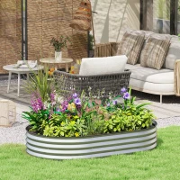 Outsunny 5' x 3' x 1' Large Outdoor Planter Box, Galvanized Raised Garden Bed with Metal Plant Stake, Silver(m-1)