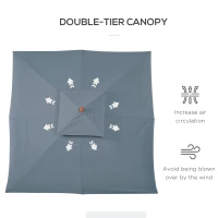 Outsunny 10x10ft Garden Market Parasol Wood Square Patio Umbrella Sunshade Canopy with 2 Pulley Pagoda Style Dark Grey(m-5)