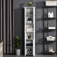 HOMCOM Tall Bathroom Storage Cabinet, Freestanding Linen Tower with 2-Tier Shelf and 2 Cabinets, Narrow Side Floor Organizer, White(m-7)