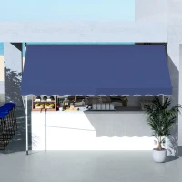 Outsunny 10x5ft Patio Sun Shade Canopy, Manual Retractable Awning with 5.6-9.2ft Support Pole for Window, Door, Porch, Navy Blue(m-10)
