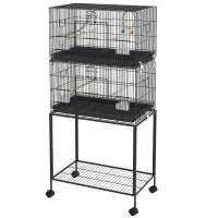 PawHut 65" Birdcage for Canaries, Lovebirds Finches, Budgie Cage with Wheels, Black(m-2)