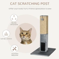 PawHut 31" Tall Cat Scratching Post for Indoor Cats with Hanging Balls, Grooming Brushes, Stable Base, Grey(m-4)