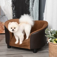 PawHut Dog Sofa, Cat Couch with Removable Washable Cushion, Elevated Pet Cat Sofa for Miniature Dogs, White(m-8)
