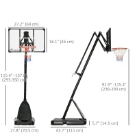 Soozier Outdoor Portable Basketball Hoop and Stand with Backboard Weighted Base Wheels, 115.4"-137.8" Height Adjustable(m-3)