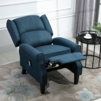 HOMCOM Vibration Massage Recliner Chair for Living Room with Heat,  Wingback Single Sofa, Modern Linen Fabric Push Back Reclining Chair with Footrest, Side Pocket,  Dark Blue(m-10)