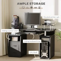 HOMCOM Computer Desk with Keyboard Tray, CPU Stand, Writing Desk with Drawers, Workstation for Home Office, Black(m-4)