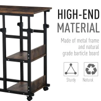 HOMCOM Mobile Standing Desk, Adjustable Height 31.5 inch Stand Up Desk with Wheels for Home Office, Rustic Brown(m-7)