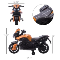 Aosom 6V Electric Motorcycle for Kids, Dirt Bike, Battery-Powered Ride-On Toy Off-Road Street Bike with Pedal, Headlights, and Training Wheels, Orange(m-3)