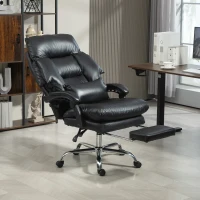 HOMCOM Overstuffed Office Chair, High Back Desk Chair with Foot Rest, Reclining PU Leather Computer Chair, Black(m-10)