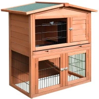 PawHut 2 Tier Rabbit Hutch Guinea Pig Hutch Ferret Cage with Ramp Slide Out Tray for Indoor Outdoor 39.6"L x 21.7"W x 39.8"H(m-11)