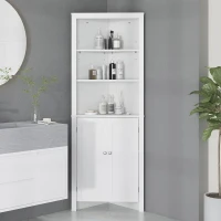 kleankin Tall Bathroom Storage Cabinet, Corner Cabinet with Doors, Linen Cabinet with Doors and 3-Tier Shelves, White(m-10)