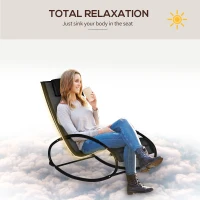 Outsunny Patio Texteline Rocking Lounge Chair Orbital Zero Gravity Rocker Outdoor Recliner Seat w/ Padded Pillow Black(m-7)
