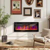 HOMCOM 50" Electric Fireplace Recessed and Wall Mounted, 1500W Ultra-thin with Adjustable Flame, Crystal, Black(m-10)