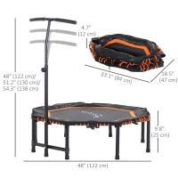 Soozier 48" Silent Mini Trampoline with Adjustable Handle Bar Fitness Trampoline Bungee Rebounder Jumping Cardio Trainer Workout for Adults or Teens Jump Exercise Equipment Orange(m-3)