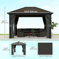 Outsunny 10' x 12' Outdoor Hardtop Gazebo Metal Roof Patio Gazebo with Aluminum Frame, Mesh Nettings, Dark Grey(m-3)