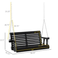 Outsunny Porch Swing with Chains and Cupholders, 2 Person Wooden Patio Swing Chair, 440 lbs. Weight Capacity, for Garden, Poolside, Backyard, Black(m-3)