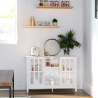 HOMCOM Sideboard, Buffet Cabinet, Coffee Bar Cabinet, Kitchen Cabinet with Storage Shelves, Slatted Framed Doors and Cable Management for Living Room, White(m-4)