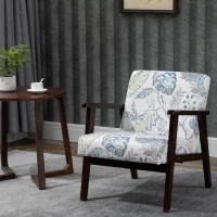 HOMCOM Mid-Century Modern Accent Chair Retro Fabric Armchair Wooden Arm Upholstered Lounge Chair for Living Room Floral(m-9)